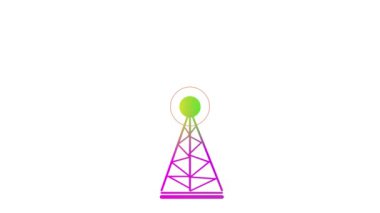 Beyaz arkaplanda parlayan radyo kulesi simgesi canlandırıldı.