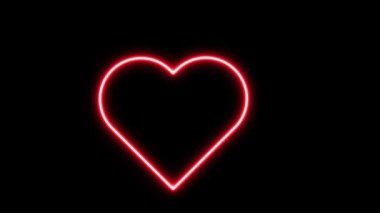 Siyah arkaplanda parlayan neon kalp simgesi canlandırıldı.