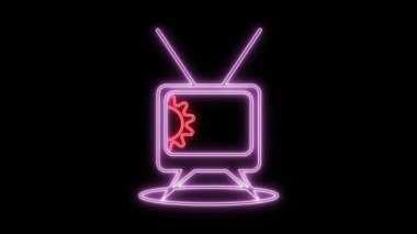 Koyu arkaplanda retro televizyon simgesinin parlayan neon işareti.