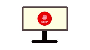 Bilgisayar monitörü beyaz bir arkaplanda dur işareti simgesi canlandırıyor.