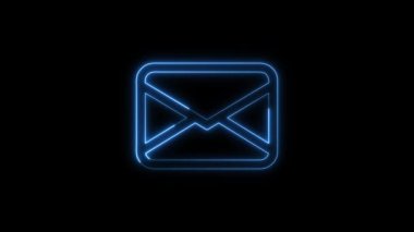 Karanlık bir arkaplanda canlandırılmış neon e- posta simgesi.