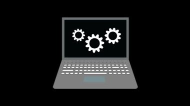 Dişli simgesi olan modern laptop beyaz arkaplan canlandırdı.