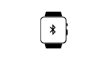 Ekran simgesinde Bluetooth sembolü olan akıllı twatch beyaz arkaplanda canlandırıldı.