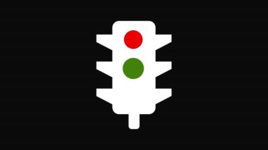 Kırmızı yeşil ve sarı ışıklı trafik ışığı simgesi siyah arka planda canlandırıldı.