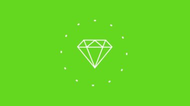 Minimalist diamond outline icon animated on a bright green background.