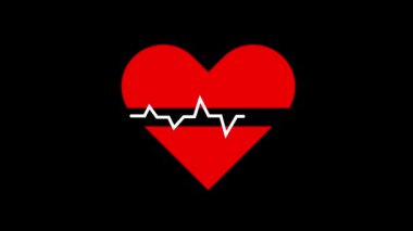 Red heart with white ECG line animated on black background.