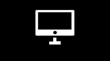 Minimalist icon of a computer monitor displaying a bar graph animated on black background.
