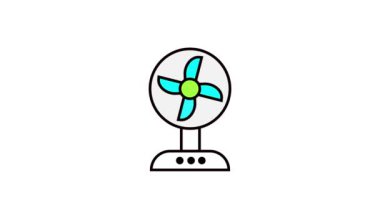 Table fan with a blue and green blade animated on a white background.
