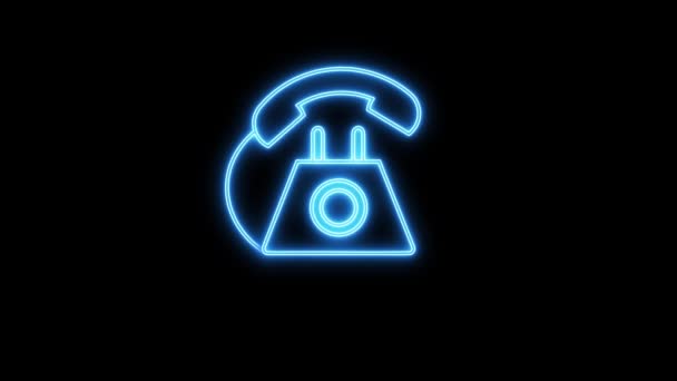 Анимированный Светящийся Значок Телефона Черном Фоне — стоковое видео