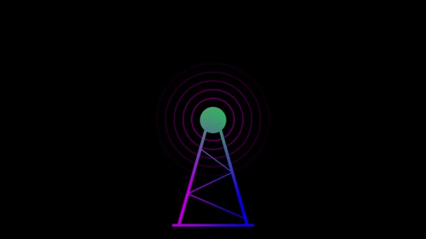 Ícone Torre Rádio Brilhante Animado Fundo Cor Preta — Vídeo de Stock
