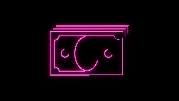 Neon Dollarin Setelimerkki Animoitu Mustalla Pohjalla — kuvapankkivideo