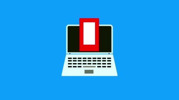 Φορητός Υπολογιστής Εικονίδιο Λίστας Ελέγχου Κινούμενο Στην Οθόνη Μπλε Φόντο — Αρχείο Βίντεο