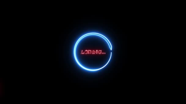 Leuchtreklame Mit Ladebalke Blauem Symbol Animiert Auf Schwarzem Hintergrund Abbildung — Stockvideo