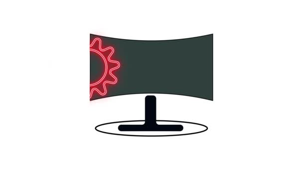 Ícone Computador Animado Neon Rosa Engrenagem Base Contra Fundo Branco — Vídeo de Stock