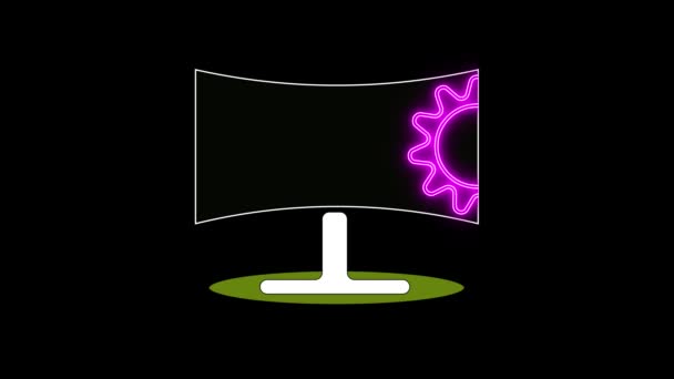 Animierte Computer Ikone Neon Rosa Ausrüstung Und Mit Grünem Sockel — Stockvideo