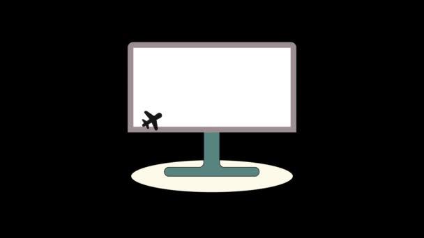Κινούμενη Οθόνη Υπολογιστή Μινιμαλιστικό Εικονίδιο Αεροπλάνου Στο Εικονίδιο Οθόνης Μαύρο — Αρχείο Βίντεο