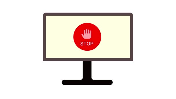Monitor Computador Exibindo Ícone Símbolo Sinal Parada Animado Fundo Branco — Vídeo de Stock
