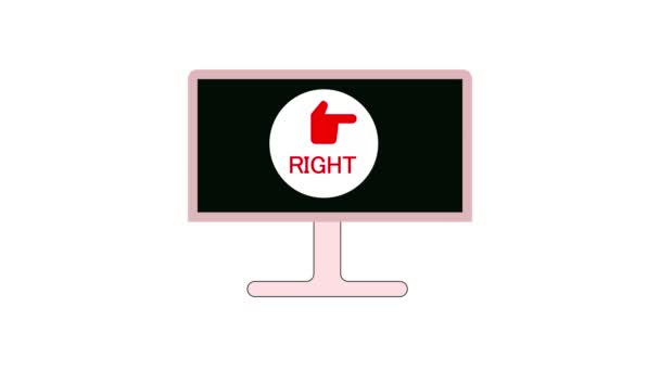 검은색 배경에 오른쪽 단어와 빨간색 엄지손가락 아이콘을 컴퓨터 모니터 — 비디오