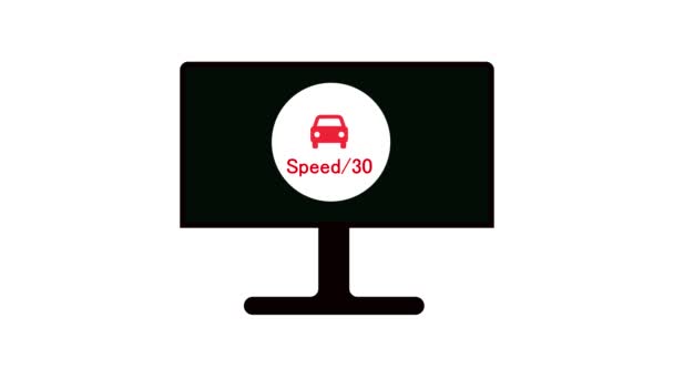 Datorskärm Som Visar Röd Triangelformad Varningsskylt Med Busssymbol Och Hastighetsbegränsning — Stockvideo