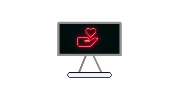 Monitor Ordenador Que Muestra Icono Del Corazón Neón Cuidado Animado — Vídeo de stock