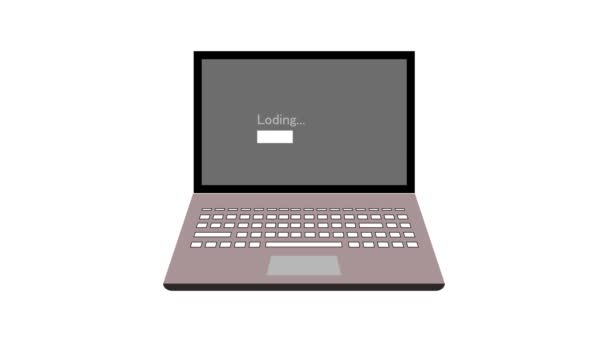 Modern Laptop Loading Progress Bar Screen Icon Animated White Background — Stock Video