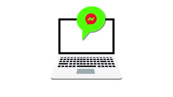 Laptop Animado Com Ícone Bolha Fala Verde Tela Simbolizando Comunicação — Vídeo de Stock