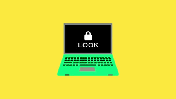 Laptop Lock Icon Screen Animated White Background — Stock Video