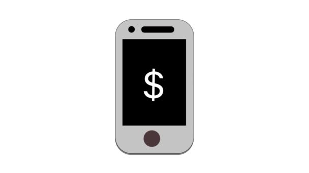 Smartphone Σύμβολο Δολάριο Στην Οθόνη Εικονίδιο Κινουμένων Σχεδίων Απομονώνονται Λευκό — Αρχείο Βίντεο