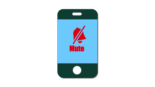 Smartphone Con Icona Muta Sullo Schermo Isolato Sfondo Bianco Animato — Video Stock