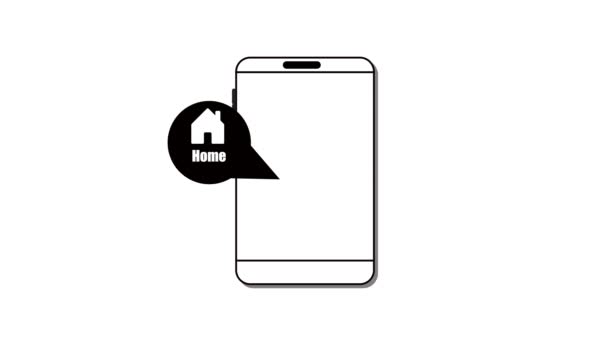 ホームアイコンスピーチバブル付きスマートフォン スマートホームコントロールまたはホームオートメーションアプリのコンセプト — ストック動画