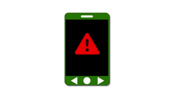 Смартфон Красным Предупреждающим Знаком Экране Анимированный Белом Фоне — стоковое видео