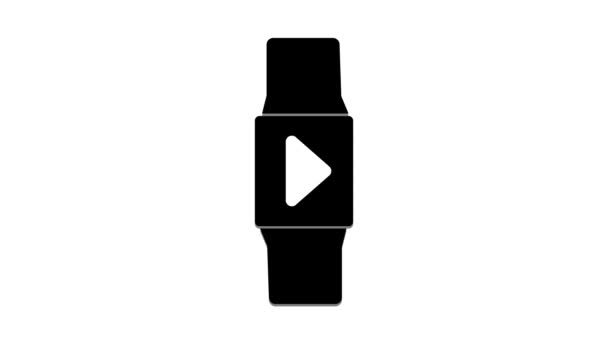白い背景で隔離されたスクリーンの再生ボタンが付いている黒いスマートな腕時計 — ストック動画