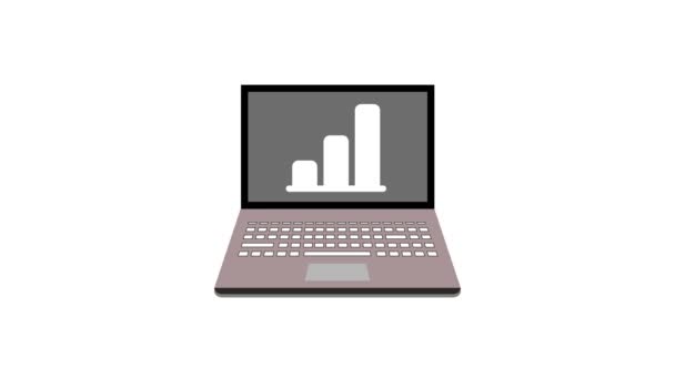Анімований Ноутбук Відображає Піктограму Барної Діаграми Символізує Аналіз Даних Або — стокове відео