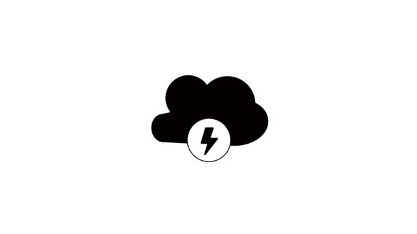 Icono Nube Negra Con Rayo Animado Sobre Fondo Blanco — Vídeos de Stock
