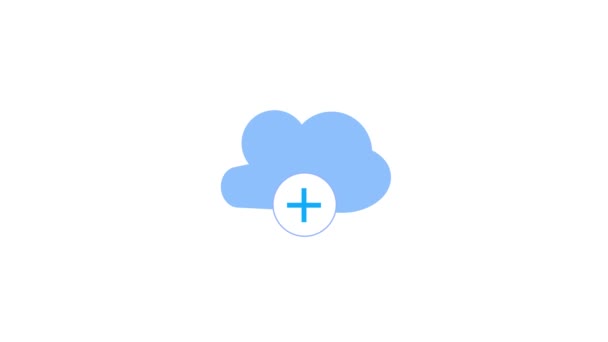 Минималистский Синее Облако Значок Плюсом Знак Изолированы Анимированы Белом Фоне — стоковое видео