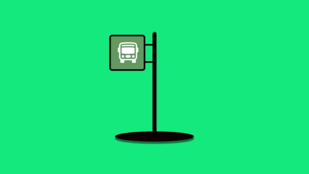 Minimalistyczny Znak Przystanku Autobusowego Ikoną Autobusu Animowanego Zielonym Tle — Wideo stockowe