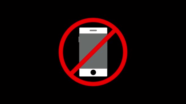 Žádná Ikona Mobilních Telefonů Chytrým Telefonem Uvnitř Červené Zákaz Znamení — Stock video