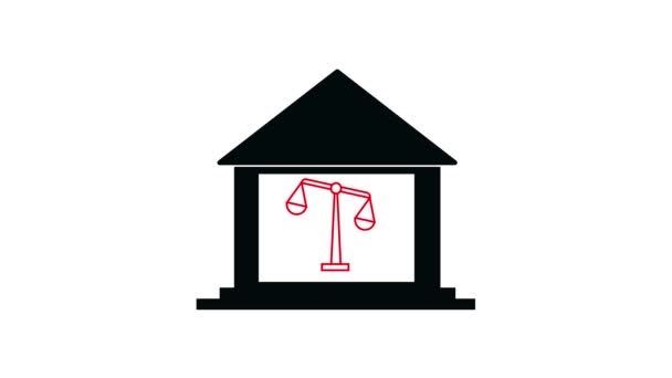 Tribunal Minimalista Ícone Edifício Legal Animado Com Escalas Justiça Dentro — Vídeo de Stock
