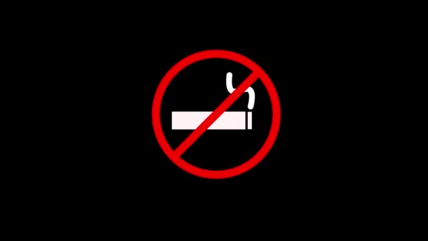 Анімований Знак Куріння Червоним Символом Заборони Над Сигаретою Чорному Тлі — стокове відео