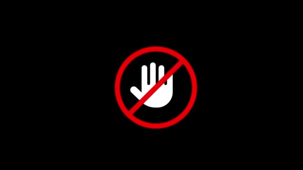 Animated Prohibition Sign Hand Symbol Black Background Indicating Entry Stop — Stock Video