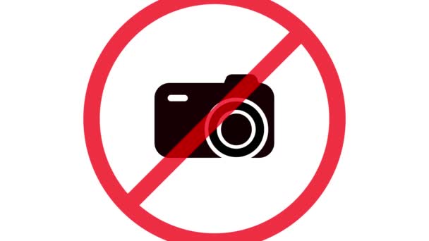 Дозволено Фотографувати Знак Піктограмою Камери Викресленою Червоним Анімованим Білому Тлі — стокове відео