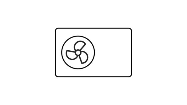 白い色の背景にファンシンボルを持つエアコンユニットのアニメーションシンプルなラインアート — ストック動画