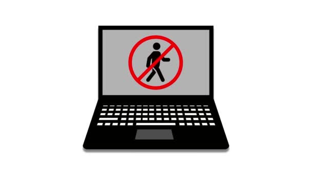 Animierter Laptop Mit Einem Verbotsschild Für Fußgänger Auf Dem Bildschirm — Stockvideo