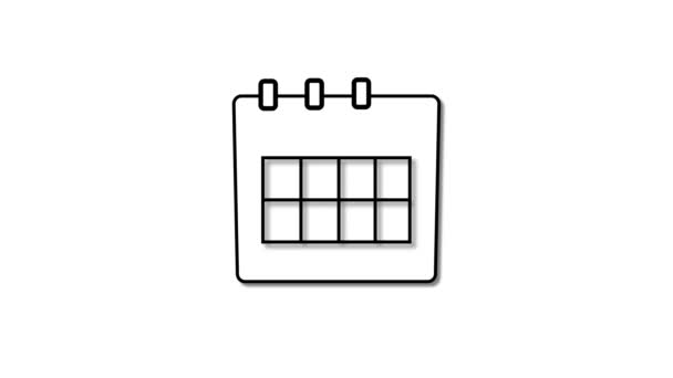 白い背景にアニメーションされたカレンダーアイコンのシンプルなラインアート — ストック動画