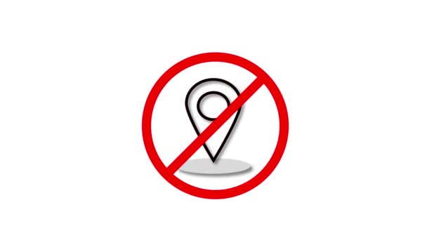 在白色背景上的地图别针图标上没有红色禁止标志的动画别针符号 — 图库视频影像