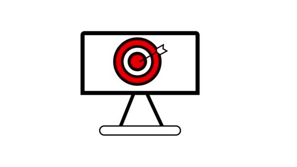 Minimalist Computer Monitor Target Arrows Concept Digital Marketing Animated White — Stock Video
