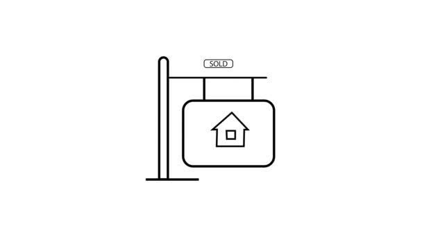 Linea Arte Minimalista Una Casa Vendita Segno Animato Con Cartello — Video Stock