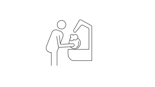 Минималистский Рисунок Линии Человека Моющего Руки Раковине Иконка Анимированного Белом — стоковое видео