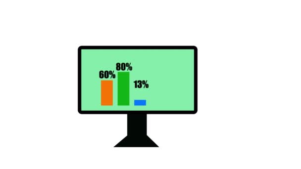 Monitor Animato Computer Che Visualizza Grafici Barre Colorati Concetto Analisi — Video Stock