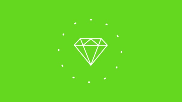 Minimalist Diamond Outline Icon Animated Bright Green Background — Video Stock
